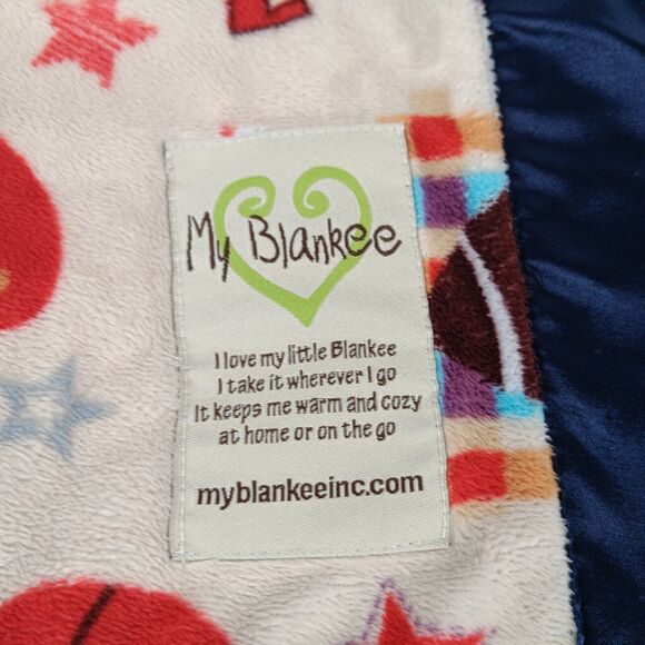 My Blankee Blue Satin Trim Sports Theme Baby Security Blanket Lovey Toddler - Picture 3 of 10